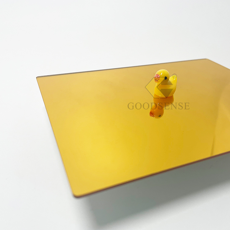 Goodsense Gold Acrylic One Way Mirror Supplier 100% Virgin Organic Plexiglass Mirror Cut to Size PMMA Perspex Sheet Self Adhesive Single Sided Mirror Tiles for Shower Party