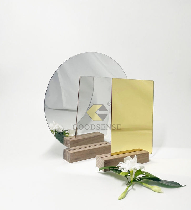 Goodsense Acrylic Golden Double Sided Mirror Fabrication 4*8 Large Custom Laser Cut Lucite Gold Mirror Lightweight Mirror Panels Perspex Mirror Reflective Tiles Mirrored Acrylic for Wedding Invitation