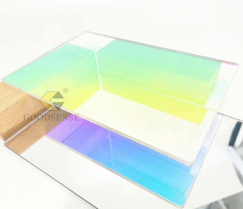 Goodsense Hoja iridiscente Thin 3mm Transparent Lightweight Aurora Perspex Laser Cut Richroic Roof Removable Gradient Plexiglass Panel Radiant Iridescent Glass Plastic Acrylic Rainbow Sheet Factory