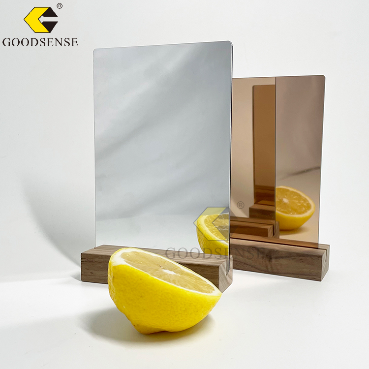 Goodsense Mirror Plexiglass Plate Plastic Glassless OEM & ODM Service DIY Non Light Leakage Paint Lucite Material Durable Mirror Lucite Silver Acrylic Single Sided Mirror Plate Supplier